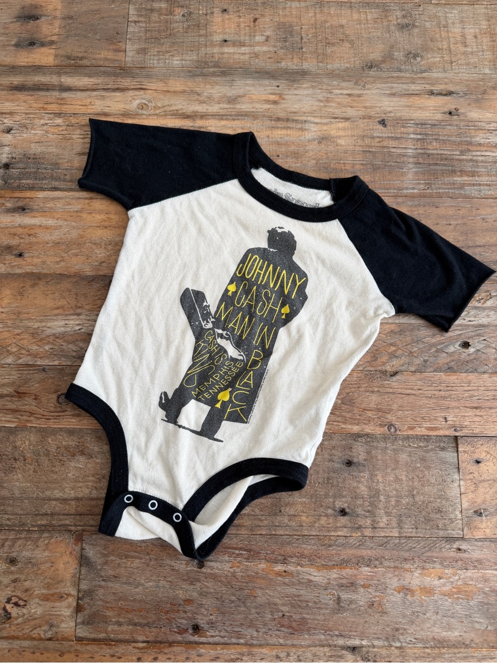 Johnny Cash Graphic Raglan Baby One-Piece - Black & White